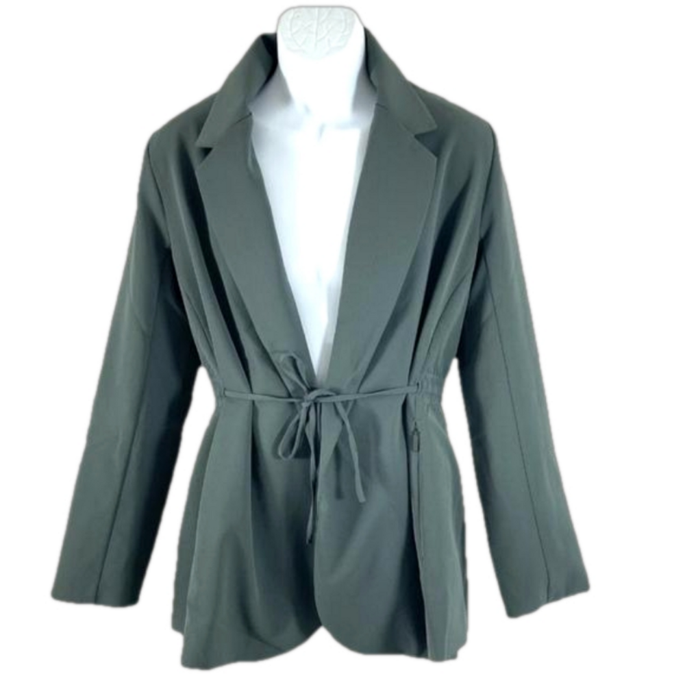 Athleta Endless Primatwill Jacket Women’s 24 Green Blazer Open Tie Front